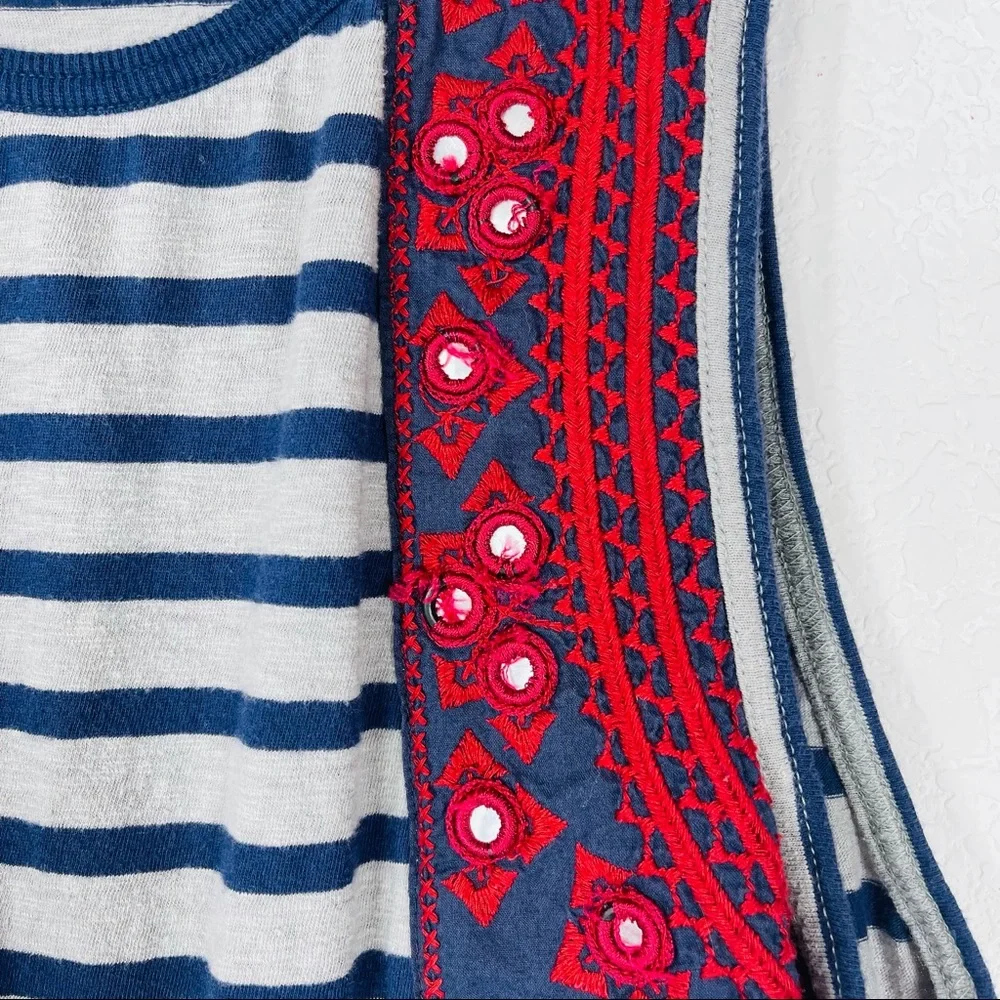 Free People tank top blue gray “wear your sparkle” embroidered striped boho - Picture 10 of 12